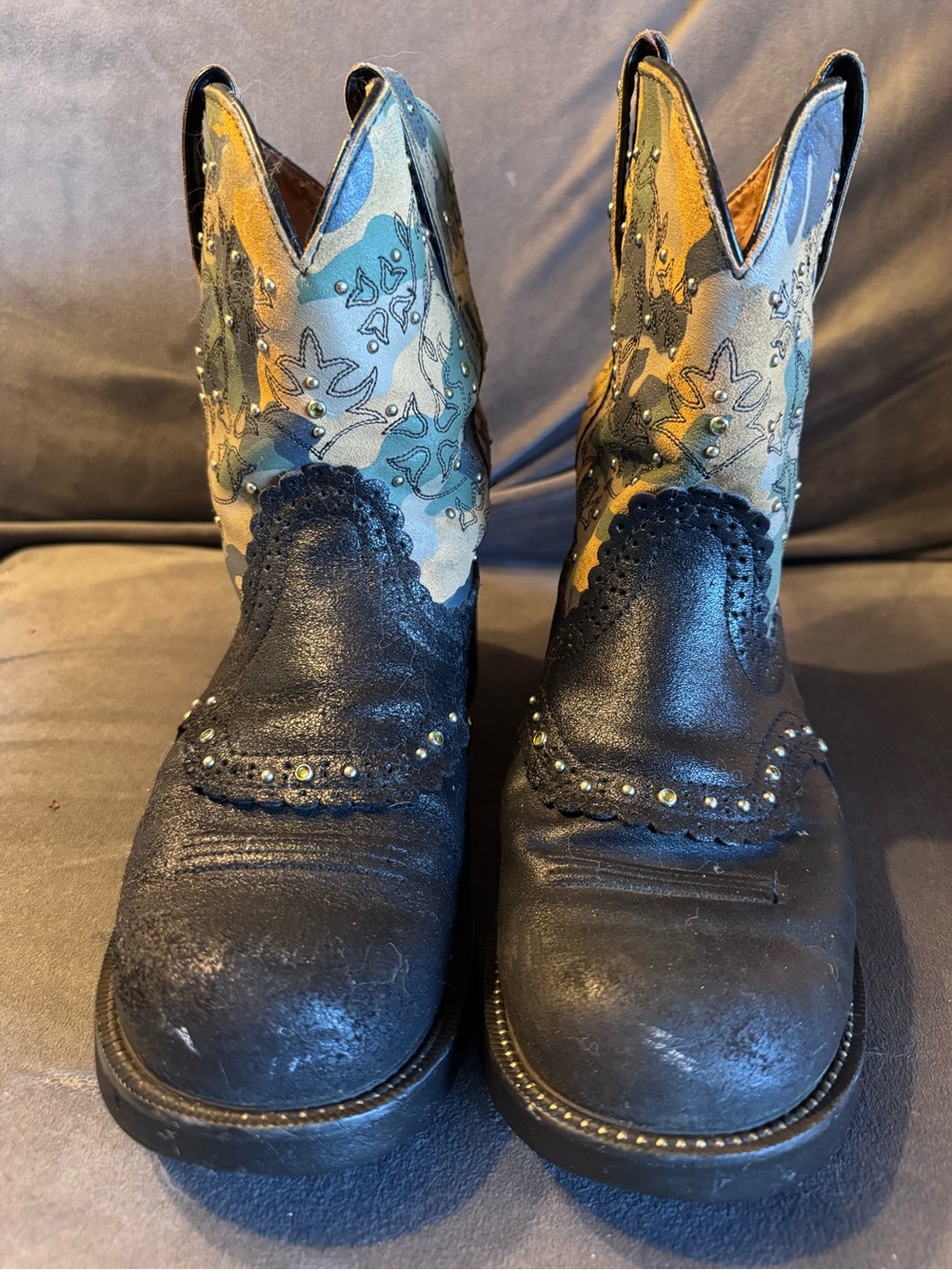 Arita Fatbaby Black and Camo Western Cowboy Boots